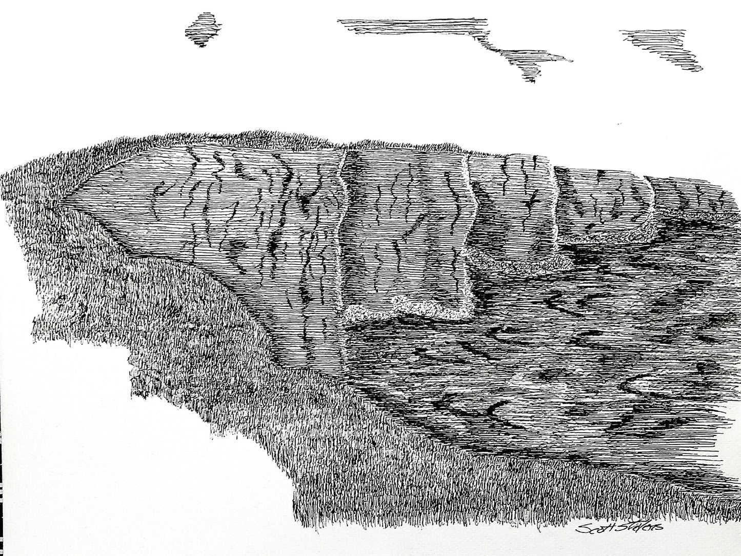 'Cliffs of Moher' Handcrafted Pen and Ink Art Print