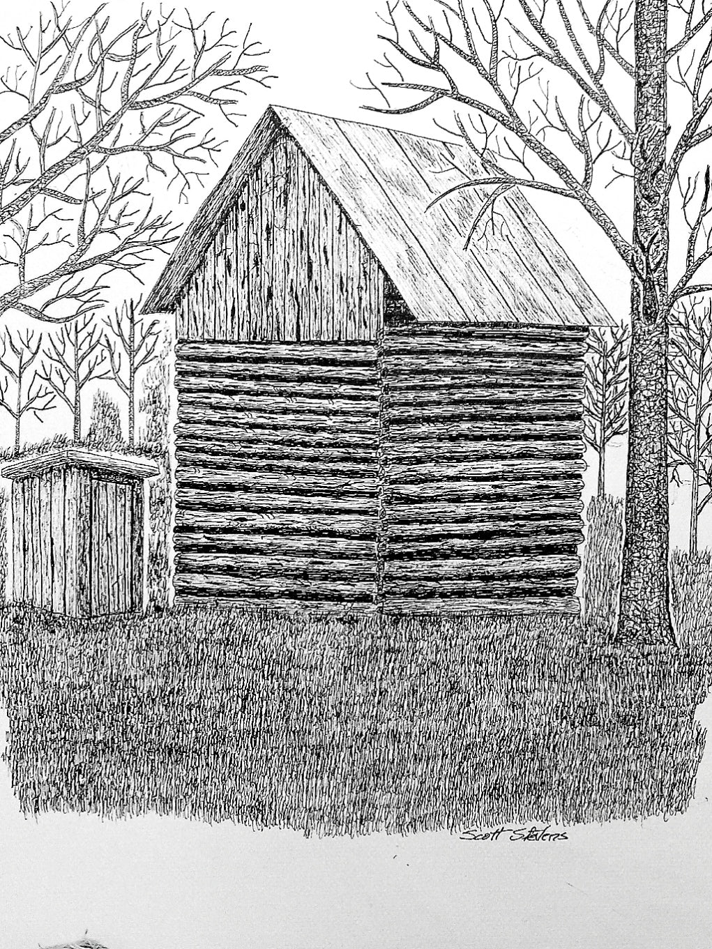'The Privy' Handcrafted Pen and Ink Art Print