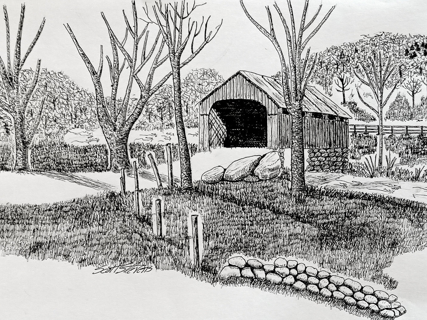 'Rowell's Bridge' Original Drawing