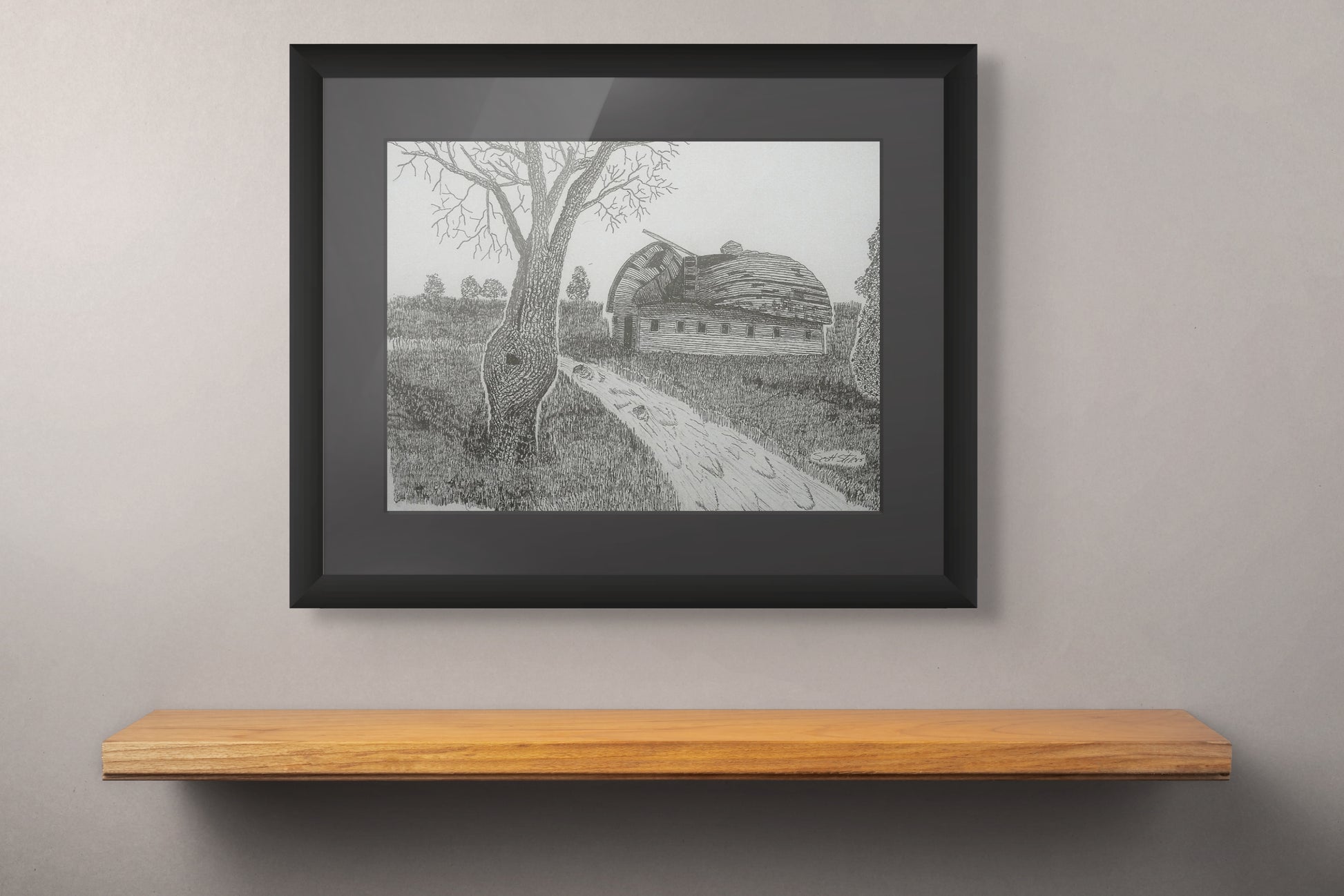 Framed print of the "Better Days" pen and ink drawing