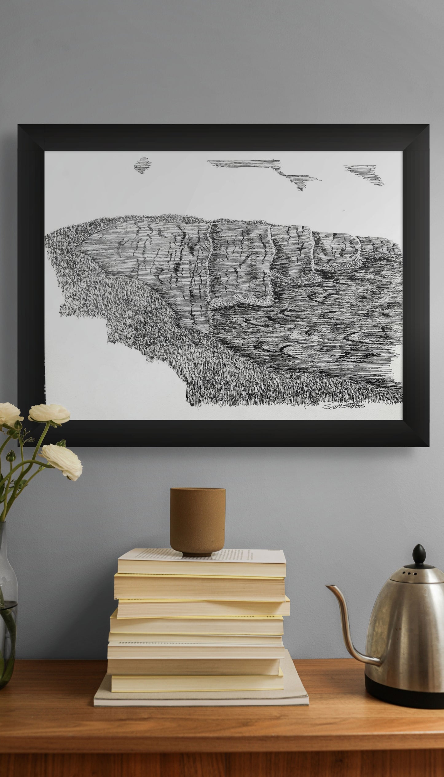 'Cliffs of Moher' Handcrafted Pen and Ink Art Print