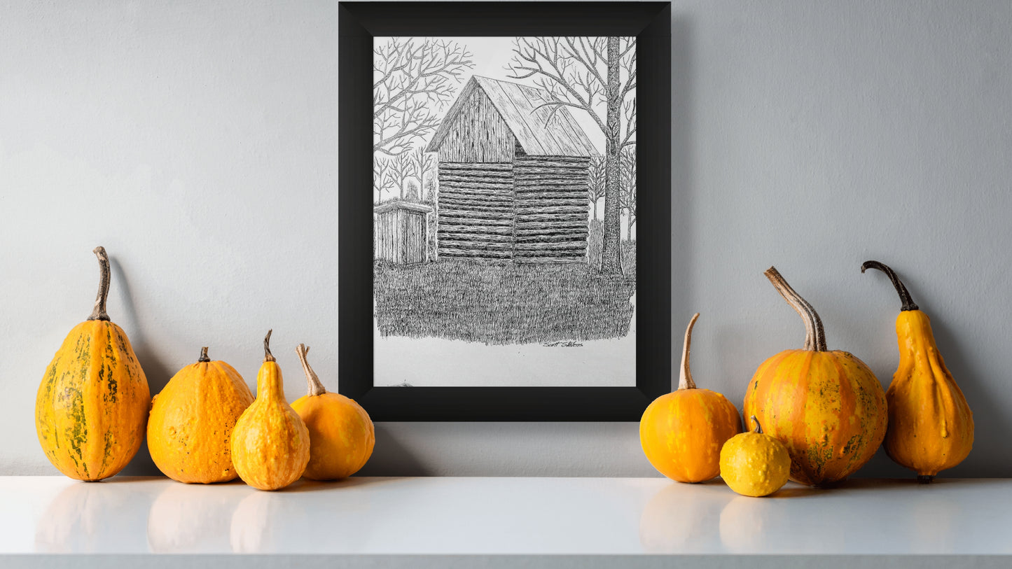 'The Privy' Handcrafted Pen and Ink Art Print