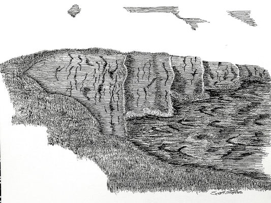 'Cliffs of Moher' Handcrafted Pen and Ink Art Print