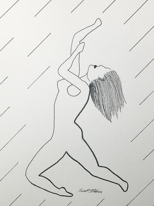 Original pen and ink drawing of a woman in movement on 9x12 watercolor paper