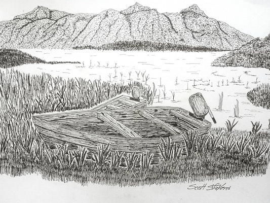 'Lough Currane' Handcrafted Pen and Ink Art Print